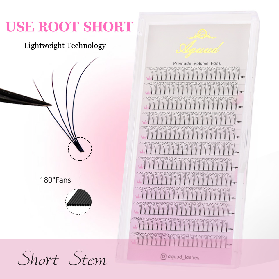 Aguud Short Stem Premade Fan E - огляд і ціна Eyelash Extension Russian Volume
