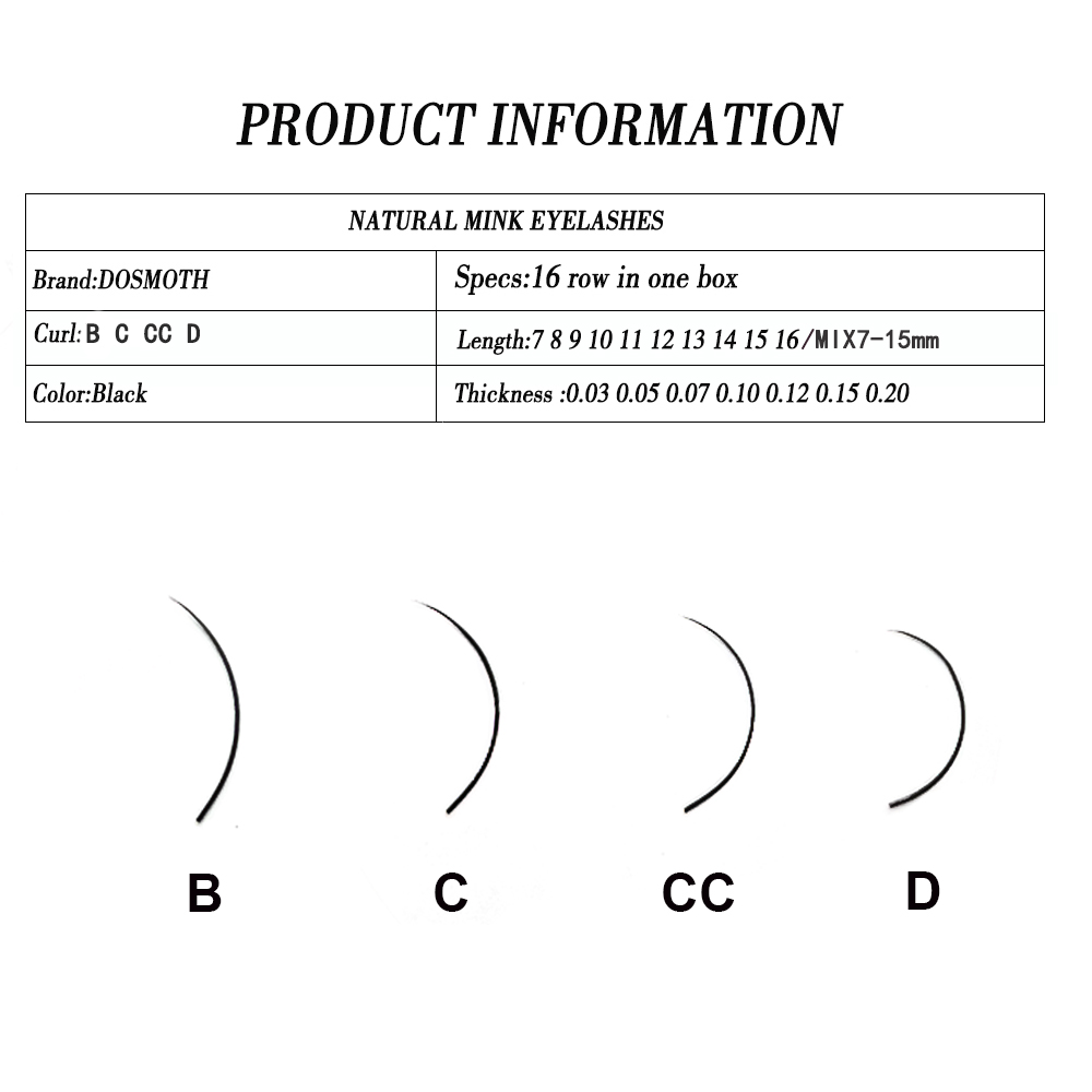 DOSMOTH 10 boxes 16rows 7-16mm - огляд і ціна Eyelash Extension For Asian Eyes